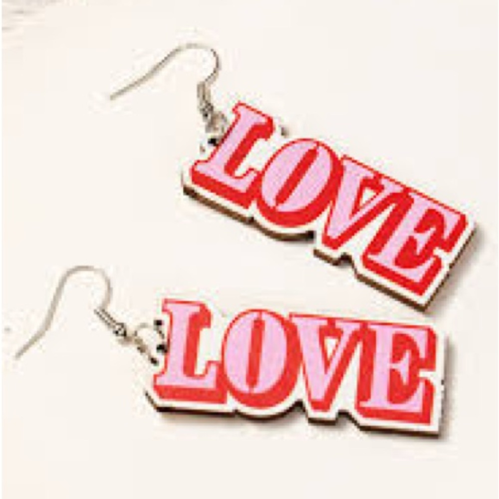 Red and White LOVE Earrings